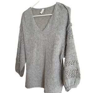 I Love Gray Knit Sweater with Bell Sleeves